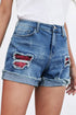 Patchwork Rolled Hem Denim Shorts